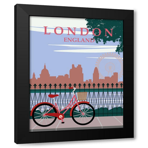 London Red Bike Travel Poster Black Modern Wood Framed Art Print by Vintage Travel Posters