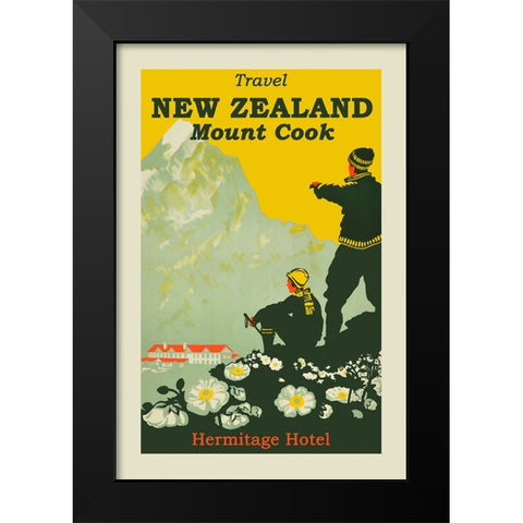 New Zealand Travel Poster Black Modern Wood Framed Art Print by Vintage Travel Posters