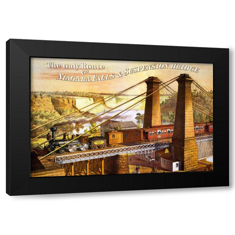 Niagara Falls Train Travel Black Modern Wood Framed Art Print with Double Matting by Vintage Travel Posters