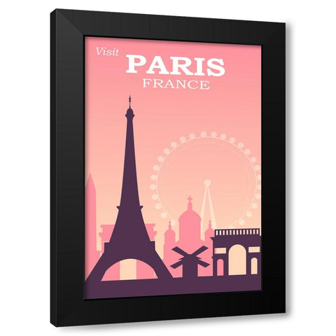 Paris Travel Poster Black Modern Wood Framed Art Print by Vintage Travel Posters