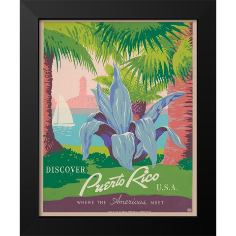 Puerto Rico Travel Poster Black Modern Wood Framed Art Print by Vintage Travel Posters