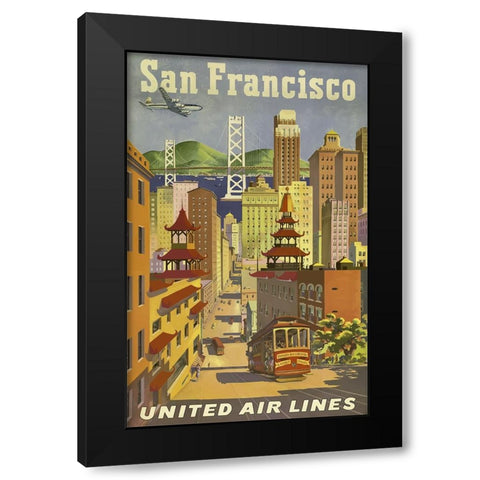 San Francisco Travel Poster Black Modern Wood Framed Art Print with Double Matting by Vintage Travel Posters