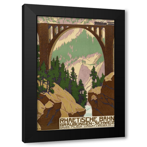 Switzerland Travel Railway Bridge Black Modern Wood Framed Art Print by Vintage Travel Posters