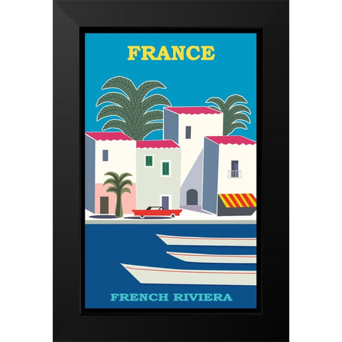 Cote Dazur France Travel Poster Black Modern Wood Framed Art Print by Vintage Travel Posters