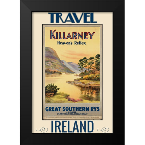 Ireland Killarny Travel Poster Black Modern Wood Framed Art Print by Vintage Travel Posters