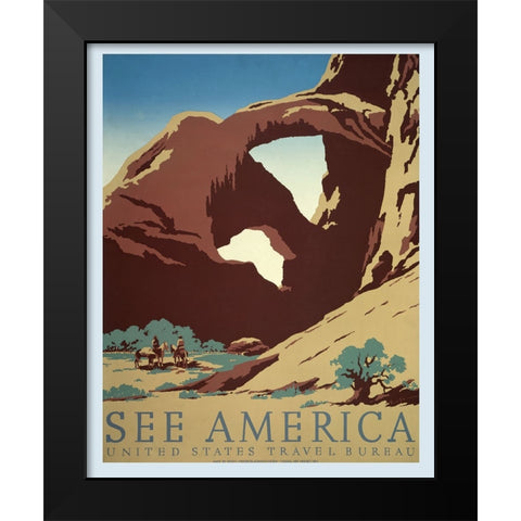 America Vintage Travel Poster Black Modern Wood Framed Art Print by Vintage Travel Posters