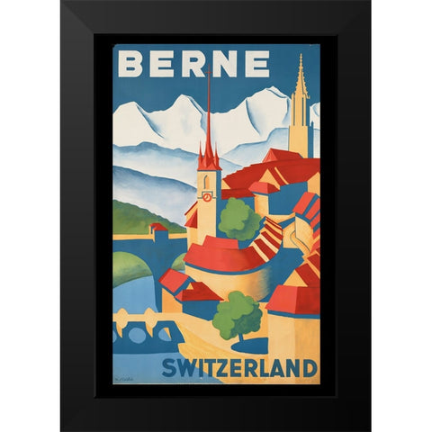 Vintage Swiss Travel Poster Black Modern Wood Framed Art Print by Vintage Travel Posters
