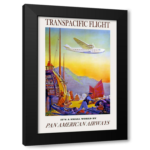 Transpacific Air Travel Poster Black Modern Wood Framed Art Print by Vintage Travel Posters