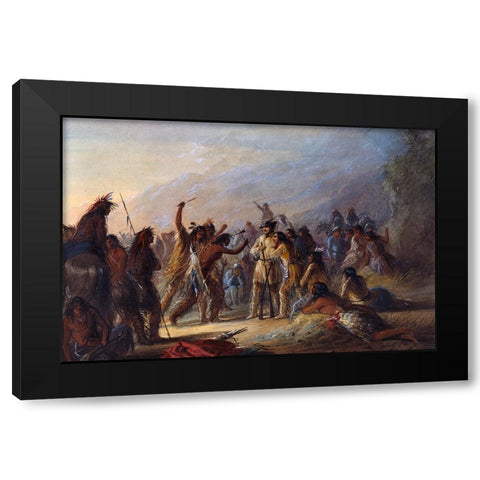 Attack by Crow Indians Black Modern Wood Framed Art Print by Miller, Alfred Jacob
