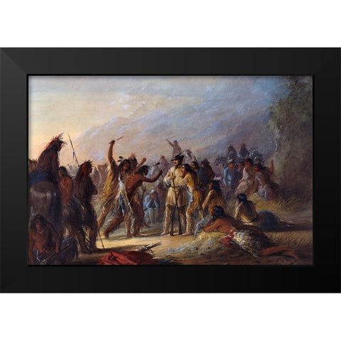 Attack by Crow Indians Black Modern Wood Framed Art Print by Miller, Alfred Jacob