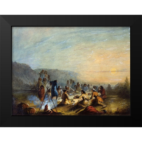 Breakfast at Sunrise Black Modern Wood Framed Art Print by Miller, Alfred Jacob