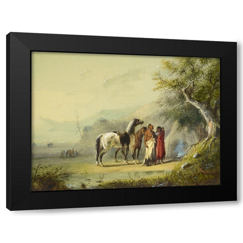 Camp Scene, Sioux Black Modern Wood Framed Art Print with Double Matting by Miller, Alfred Jacob