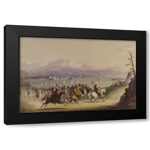 Cavalcade Black Modern Wood Framed Art Print with Double Matting by Miller, Alfred Jacob