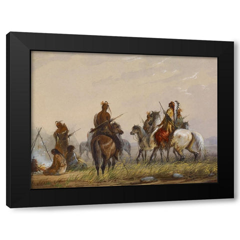 Expedition to Capture Wild Horses Black Modern Wood Framed Art Print with Double Matting by Miller, Alfred Jacob