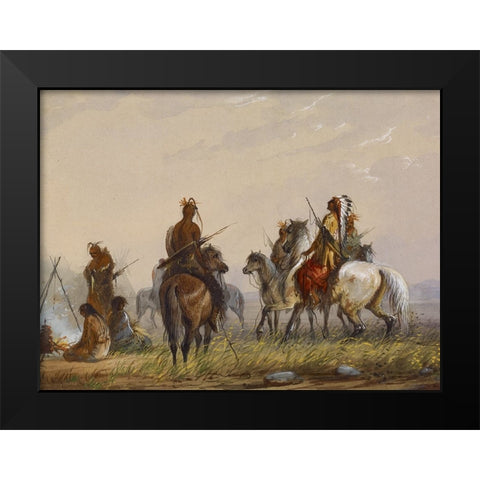 Expedition to Capture Wild Horses Black Modern Wood Framed Art Print by Miller, Alfred Jacob