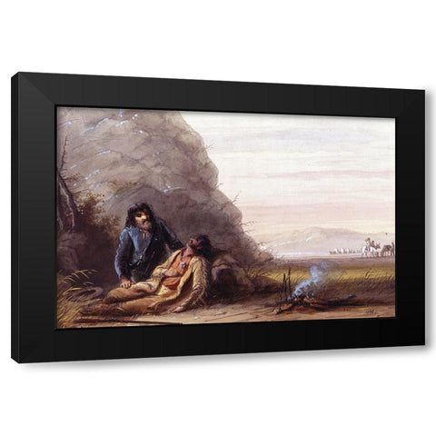 Free Trappers in Trouble Black Modern Wood Framed Art Print by Miller, Alfred Jacob