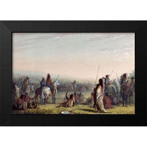 Indian Council Black Modern Wood Framed Art Print by Miller, Alfred Jacob
