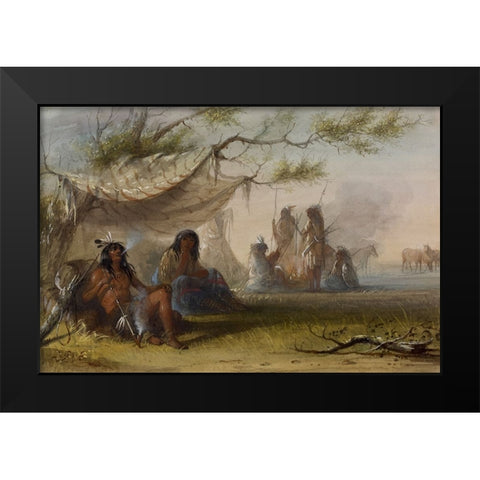 Indian Encampment Black Modern Wood Framed Art Print by Miller, Alfred Jacob