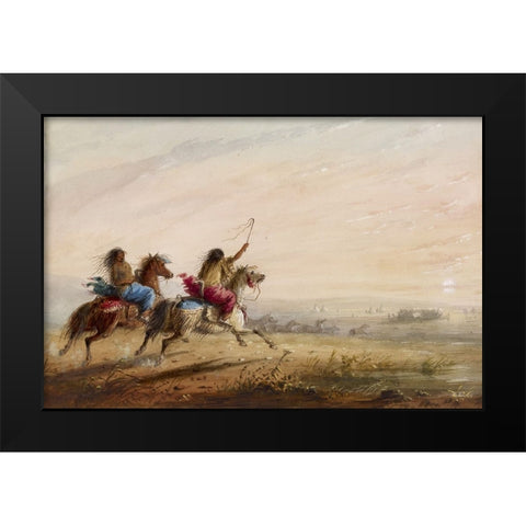Indian Girls, Racing Black Modern Wood Framed Art Print by Miller, Alfred Jacob