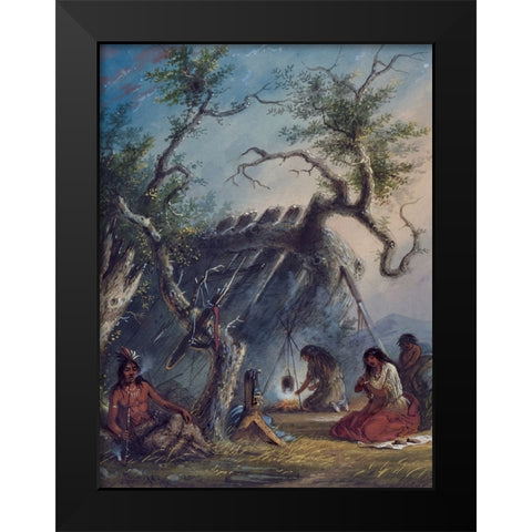 Indian Lodge Black Modern Wood Framed Art Print by Miller, Alfred Jacob