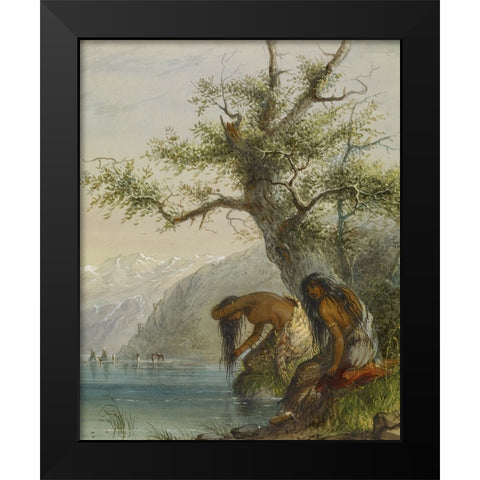 Indian Toilet Black Modern Wood Framed Art Print by Miller, Alfred Jacob