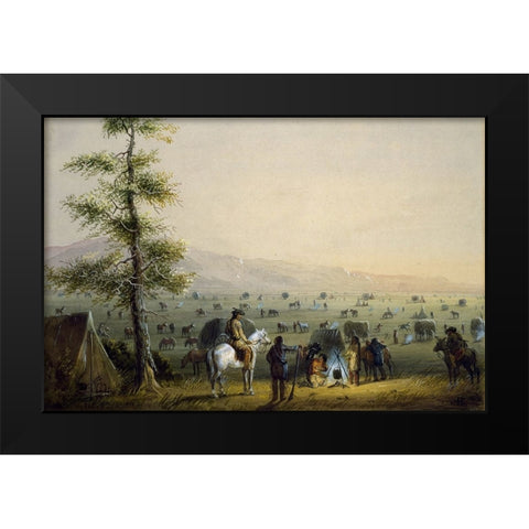 Our Camp Black Modern Wood Framed Art Print by Miller, Alfred Jacob