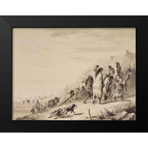 Pawnee Indians Migrating Black Modern Wood Framed Art Print by Miller, Alfred Jacob