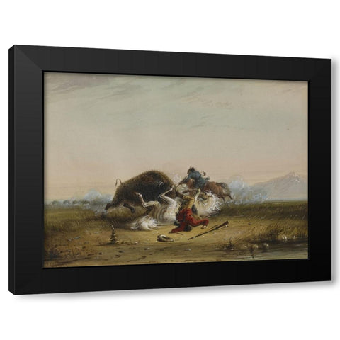Pierre and the Buffalo Black Modern Wood Framed Art Print with Double Matting by Miller, Alfred Jacob