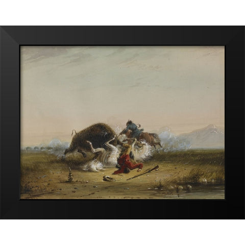 Pierre and the Buffalo Black Modern Wood Framed Art Print by Miller, Alfred Jacob