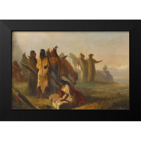 Scene of Trappers and Indians Black Modern Wood Framed Art Print by Miller, Alfred Jacob