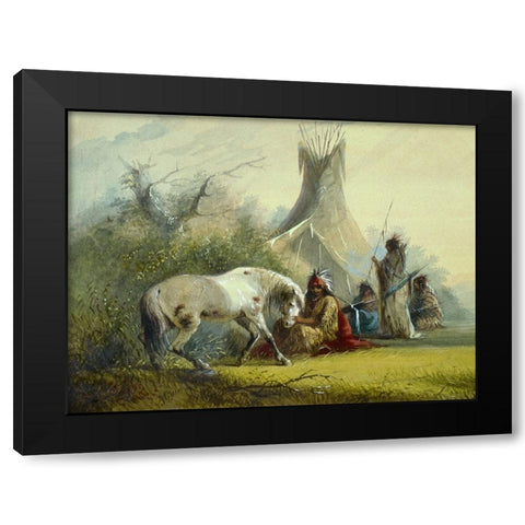 Shoshone Indian and his Pet Horse Black Modern Wood Framed Art Print by Miller, Alfred Jacob