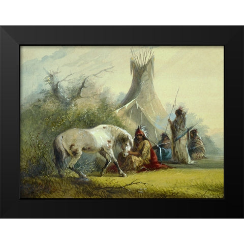 Shoshone Indian and his Pet Horse Black Modern Wood Framed Art Print by Miller, Alfred Jacob