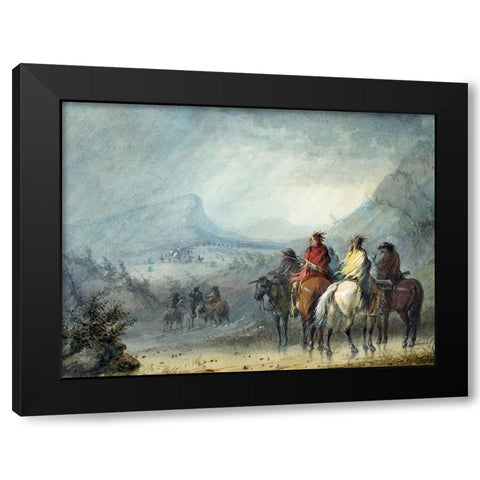 Waiting for the Caravan Black Modern Wood Framed Art Print with Double Matting by Miller, Alfred Jacob