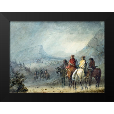 Waiting for the Caravan Black Modern Wood Framed Art Print by Miller, Alfred Jacob