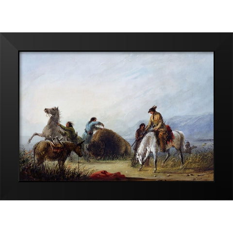 Taking the Hump Rib Black Modern Wood Framed Art Print by Miller, Alfred Jacob