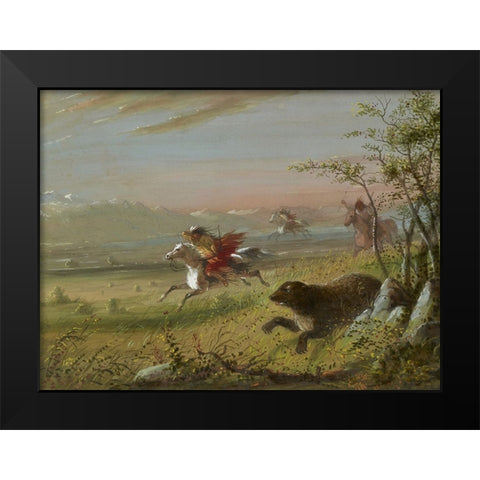 The Grizzly Bear Black Modern Wood Framed Art Print by Miller, Alfred Jacob