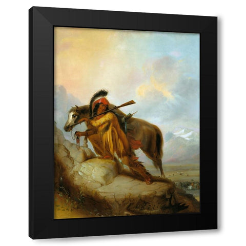 The Scalplock Black Modern Wood Framed Art Print by Miller, Alfred Jacob