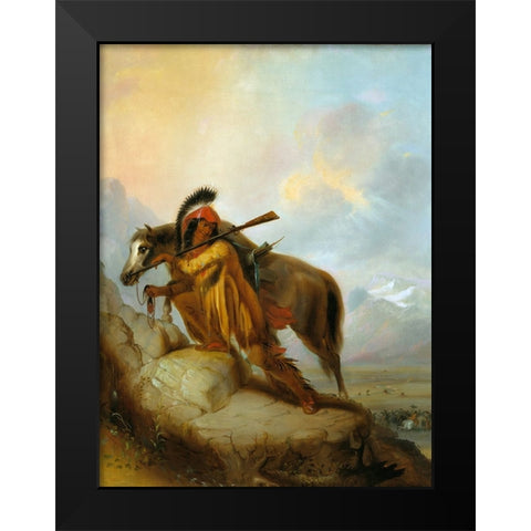 The Scalplock Black Modern Wood Framed Art Print by Miller, Alfred Jacob