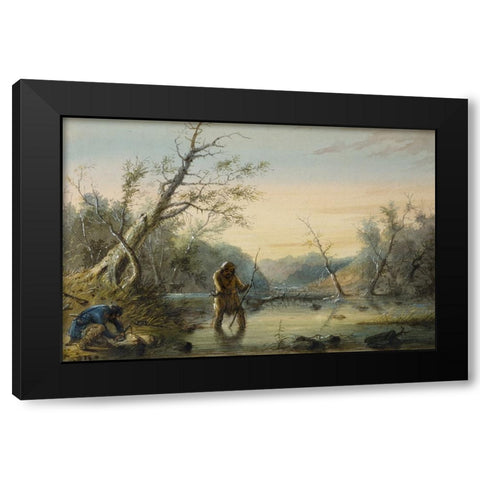 Trapping Beaver Black Modern Wood Framed Art Print by Miller, Alfred Jacob
