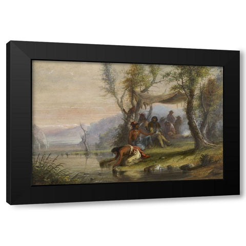 Visit to an Indian Camp Black Modern Wood Framed Art Print by Miller, Alfred Jacob
