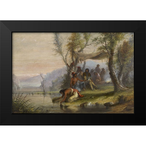 Visit to an Indian Camp Black Modern Wood Framed Art Print by Miller, Alfred Jacob