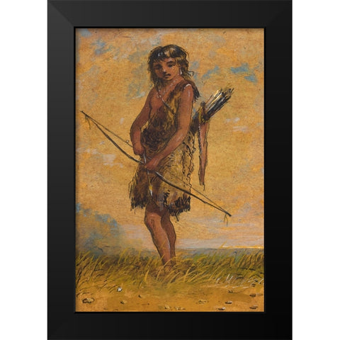 Indian Boy Black Modern Wood Framed Art Print by Miller, Alfred Jacob