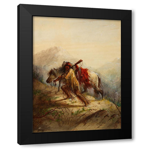 The Scalplock Black Modern Wood Framed Art Print by Miller, Alfred Jacob