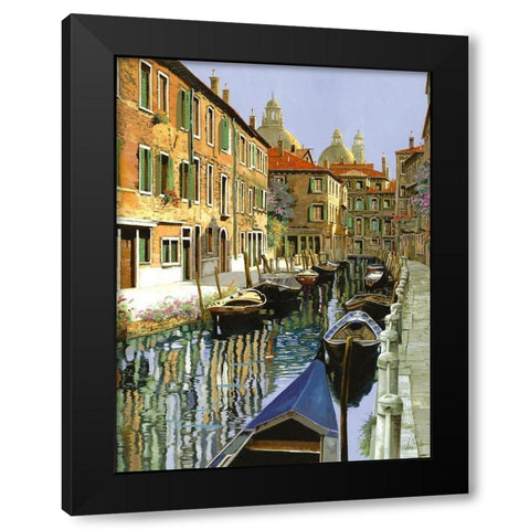 La Barche Sul Canale Black Modern Wood Framed Art Print with Double Matting by Borelli, Guido
