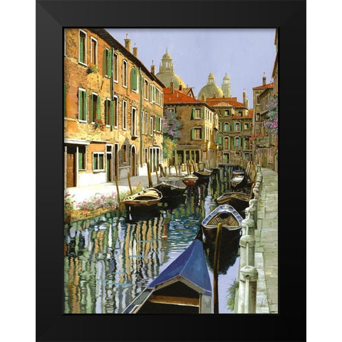 La Barche Sul Canale Black Modern Wood Framed Art Print by Borelli, Guido