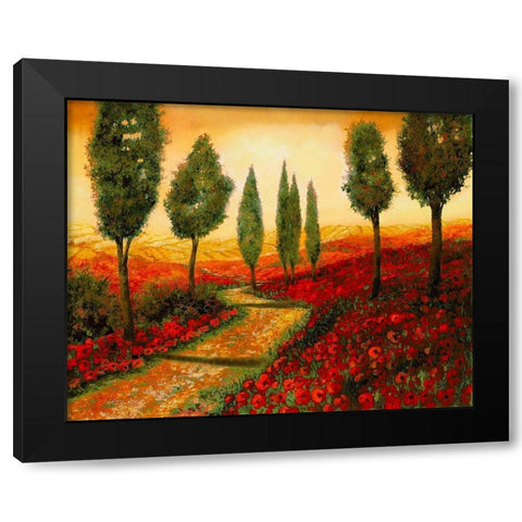 Strada tra i Papaveri Black Modern Wood Framed Art Print with Double Matting by Borelli, Guido