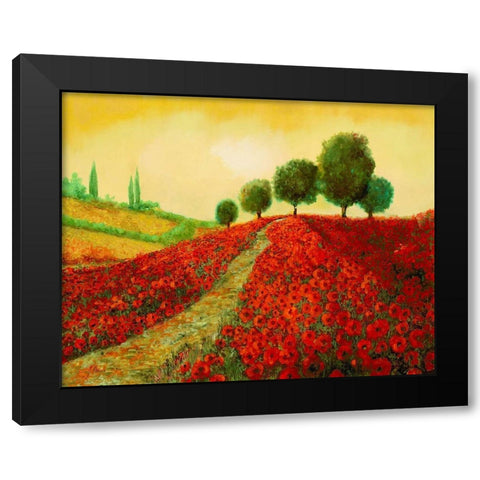 La Collina Dei Papaveri Black Modern Wood Framed Art Print with Double Matting by Borelli, Guido