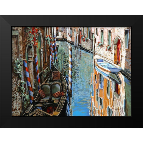 La Barca Bianca e la Gondola Black Modern Wood Framed Art Print by Borelli, Guido