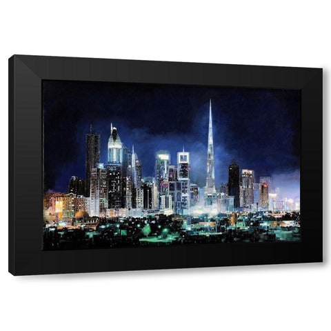 Night in Dubai City Black Modern Wood Framed Art Print with Double Matting by Borelli, Guido