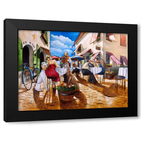 Lady and Greyhounds Black Modern Wood Framed Art Print by West, Ronald